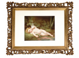 ANTIQUE KPM PORCELAIN PLAQUE WITH CHERUB PAINTING