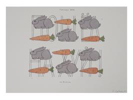 RUSSIAN COLOR SILKSCREEN RABBITS BY ILYA KABAKOV