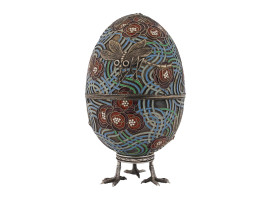 RUSSIAN SILVER CLOISONNE ENAMEL EGG TRINKET BOX