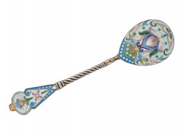 RUSSIAN SILVER GILT AND CLOISONNE ENAMEL SPOON