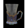 RUSSIAN SILVER, ENAMEL TEA GLASS HOLDER AND SPOON PIC-5