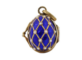 RUSSIAN SILVER GILT, ENAMEL, PEARLS EGG LOCKET