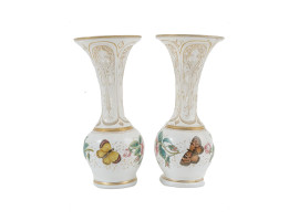 EUROPEAN BUTTERFLIES BOHEMIAN GLASS VASES A PAIR