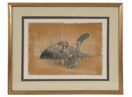 ANTIQUE JAPANESE OGATA GEKKO TURTLE PRINT C. 1900