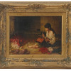 OIL PAINTING GIRL WITH FLOWERS SIGNED LOUIS BETTS PIC-0