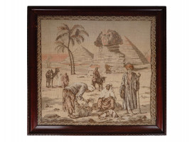 ANTIQUE ORIENTAL EGYPTIAN PYRAMID NEEDLE TAPESTRY