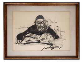 JUDAICA INK PAINTING RABBI BY MOSHE BERNSTEIN