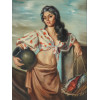 SPANISH WOMAN FISHMONGER OIL PAINTING SIGNED PIC-1