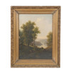 ANTIQUE 19TH CENT PYRENEAN LANDSCAPE OIL PAINTING PIC-0