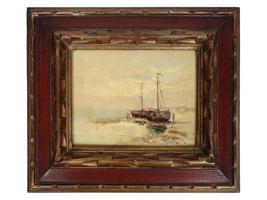 ATTR TO JOHAN JONGKIND DUTCH MARINE OIL PAINTING