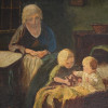 ANTIQUE INTERIOR FAMILY SCENE OIL PAINTING SIGNED PIC-1