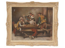 OIL PAINTING INTERIOR TAVERN SCENE SIGNED NOBBEL