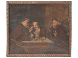 OIL PAINTING MONKS IN TAVERN AFTER E VON GRUTZNER