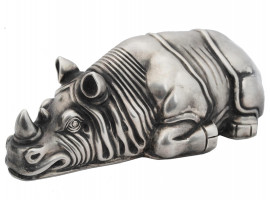 LARGE RUSSIAN CARVED SILVER RHINOCEROS FIGURINE