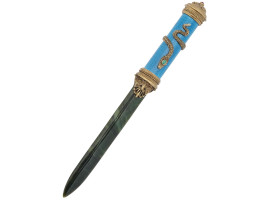 RUSSIAN 88 SILVER JADE ENAMEL RUBY LETTER OPENER