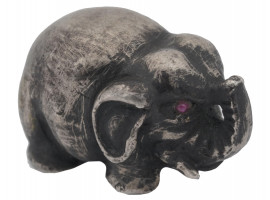 A RUSSIAN SILVER ELEPHANT FIGURINE WITH STONE EYES