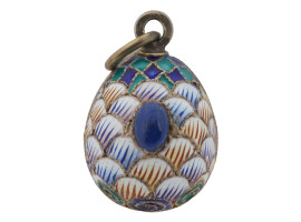 RUSSIAN GILT SILVER CLOISONNE ENAMEL EGG PENDANT