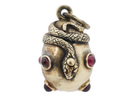 RUSSIAN SILVER EGG PENDANT WITH SNAKE AND STONES