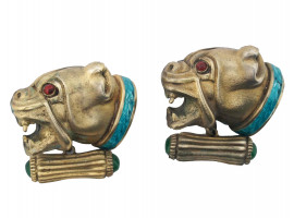 RUSSIAN GILT SILVER BULLDOG CUFFLINKS