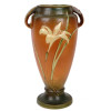 LARGE ROSEVILLE ZEPHYR LILIES BROWN POTTERY VASE PIC-2