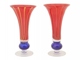 PAIR OF VINTAGE HAND BLOWN MULTICOLOR GLASS VASES