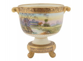 NIPPON WARE GILT PORCELAIN FLOWER POT WITH STAND