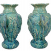 TWO LARGE JAPANESE CERAMIC VASES WITH FISH RELIEF PIC-2