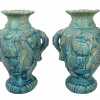 TWO LARGE JAPANESE CERAMIC VASES WITH FISH RELIEF PIC-1