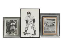 GROUP OF THREE ORIGINAL BASEBALL PRINT AND PHOTOS