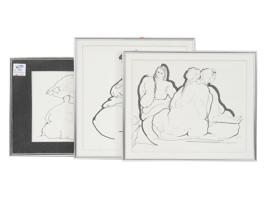 THREE INK DRAWINGS FEMALE NUDE SIGNED PAUL KAPLAN