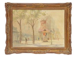 MOULIN ROUGE PARIS OIL PAINTING SIGNED BY L BARRE