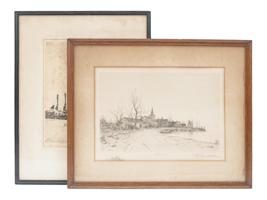 PAIR OF SEA CITY SCAPES ETCHINGS SIGNED BY ARTIST