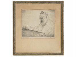 JUDAICA ENGRAVING TALMUDIST SIGNED ROBERT BENNEY