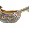 ANTIQUE RUSSIAN GILT SILVER CLOISONNE KOVSH LADLE PIC-3