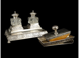 ANTIQUE RUSSIAN SILVER WRITING DESK ACCESSORIES