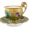 ANTIQUE RUSSIAN GILT PORCELAIN TEA CUP W SAUCER PIC-0