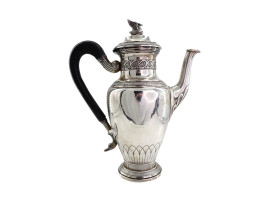 ANTIQUE FRENCH SILVER COFFEE POT W EBONY HANDLE