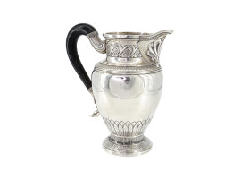 ANTIQUE FRENCH SILVER PITCHER WITH EBONY HANDLE