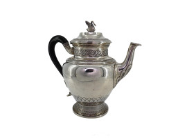 ANTIQUE FRENCH SILVER TEA POT WITH EBONY HANDLE