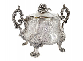 ANTIQUE FRENCH SILVER LIDDED SUGAR BOWL BY ODIOT