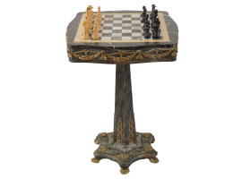 ANTIQUE ORMOLU MOUNTED MARBLE CHESS TABLE