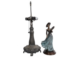 TIFFANY STYLE LAMP BASE AND BRONZE FEMALE FIGURE