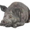 RUSSIAN SILVER PIG FIGURINE WITH RUBY STONE EYES PIC-0