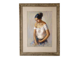 GIRL PORTRAIT PASTEL PAINTING ATTR TO RALPH AVERY