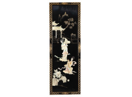 ORIENTAL PANEL LACQUERED WOOD AND CELLULOID INLAY