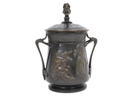 ANTIQUE FRENCH EMPIRE BRONZE TOBACCO POT, 19TH C.