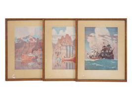 NAUTICAL PRINTS OF THE BOSTON MURALS BY NC WYETH