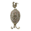 RUSSIAN 84 SILVER ENAMEL EGG CASE W COCK FIGURINE PIC-0