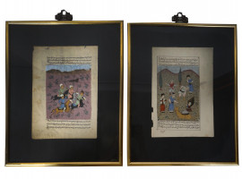 TWO ANTIQUE PERSIAN MINIATURE ILLUSTRATIONS