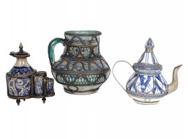 ANTIQUE MOROCCAN POTTERY WITH SILVER ALLOY DECOR